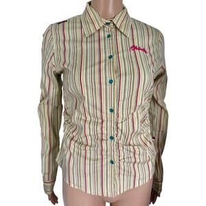 AKDMKS Long Sleeves Blouse Womens S Y2K Office Siren Preppy Stripped Multi NWT